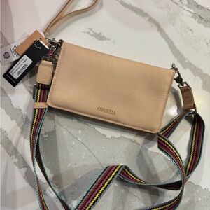 Consuela Beige Crossbody Bag with Colorful Strap